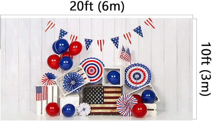 Kate 20x10ft American Flag Backdrops for Photography Independence Day Banner Background White Wood Wall Backgrounds Colorful Balloons Backdrop