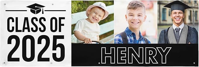 Let's Make Memories Personalized Graduation Banner - Graduation Party Decorations - Customized Congratulations Banner - Class of 2025 - Indoor/Outdoor Vinyl - Way to Grow - Black - 10 ft.
