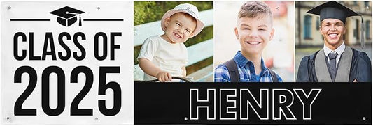Let's Make Memories Personalized Graduation Banner - Graduation Party Decorations - Customized Congratulations Banner - Class of 2025 - Indoor/Outdoor Vinyl - Way to Grow - Black - 10 ft.