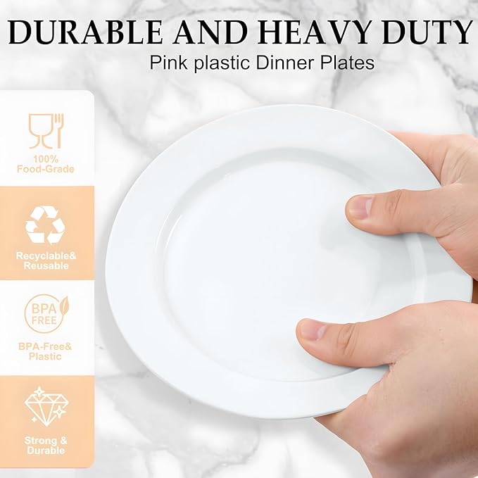 FLOWERCAT 200PCS White Plastic Plates Disposable Plates for Party - Heavy Duty Plastic Plates - 100 10" Dinner Plates and 100 7" Salad Plates for Wedding & New Year Parties and Events