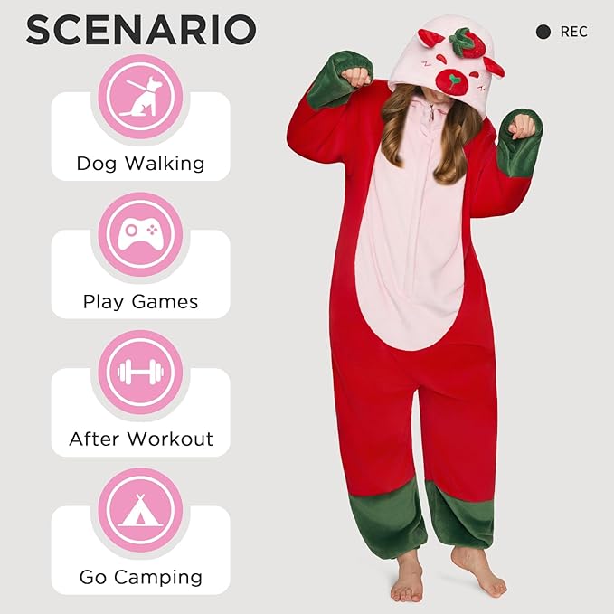 OLAOLA Adult Onesie, Flannel Unisex Animal Pajamas, Plush One Piece Sleepwear Cosplay Party Costume