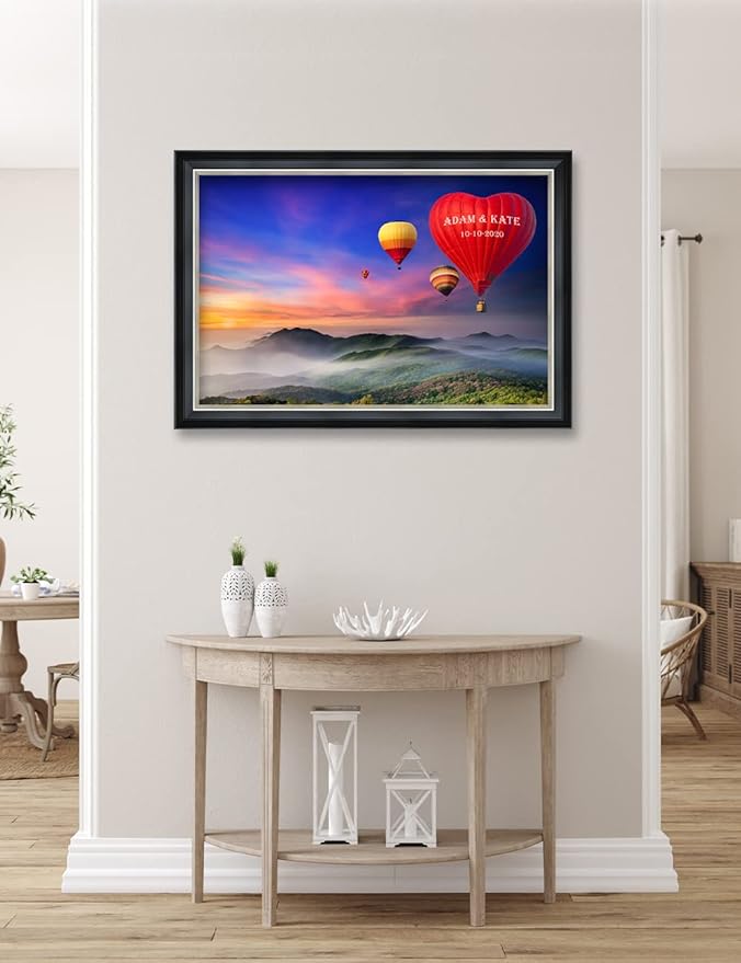 IPIC - Romance on High, Personalized Ideal Gift Custom Framed Wall Art with Names and Date, Giclee Prints with Solid Wood Frame, Unique and Memorable Present. Wall Art for Home Decor.