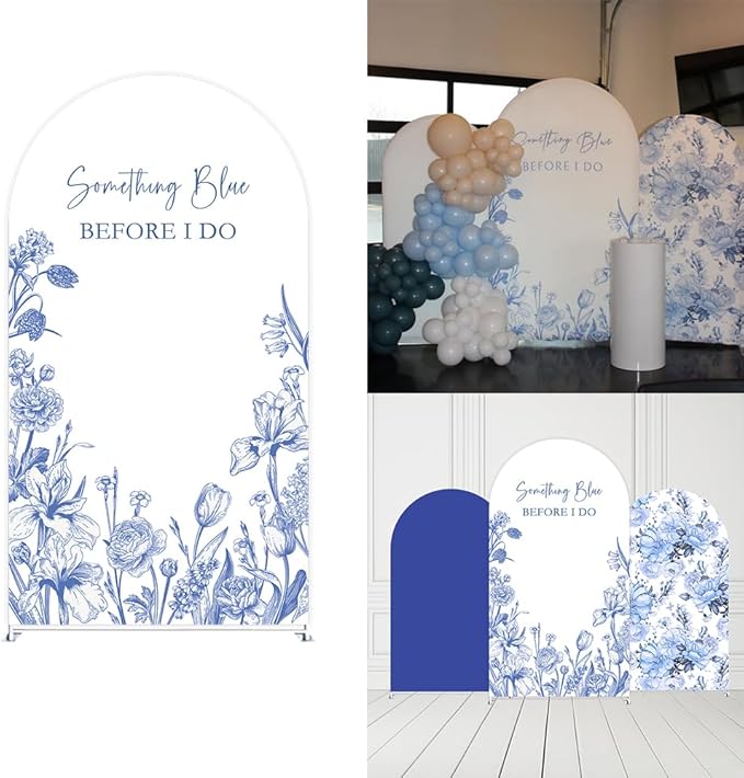 Something Blue Before I Do Arch Backdrop Cover Wedding Bridal Shower Bride to be Toile Party Arch Fabric Cover Blue Bloom Floral Baby Shower Decors (3.3X6.5ft,4291)