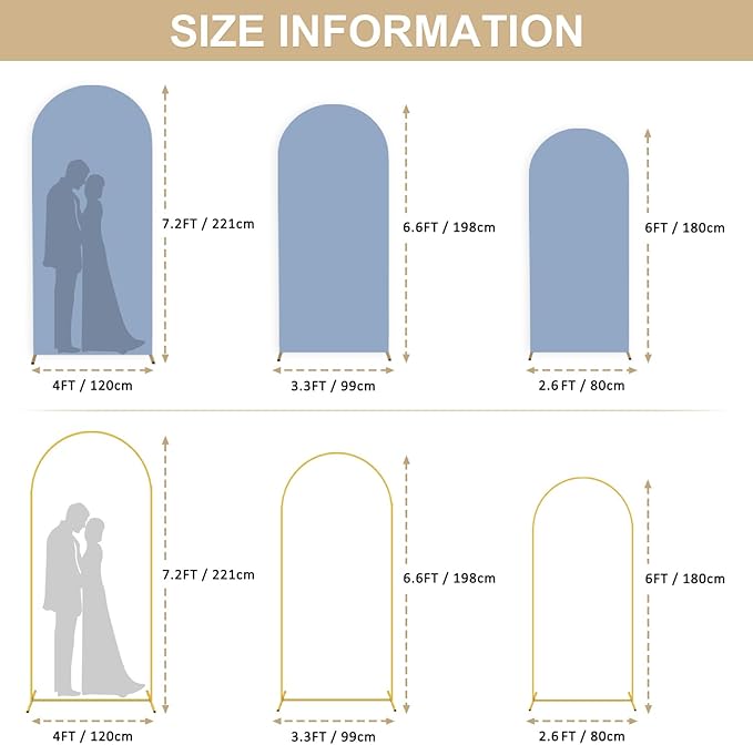 Arch Stand with Cover 6FT 6.6FT 7.2FT Dusty Blue Spandex Arch Covers Metal Arch Stand with Arched Backdrop Covers Set of 3 Arched Stand Covers for Wedding Birthday Party Decorations