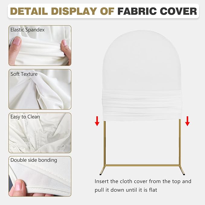 Arch Backdrop Stand and Cover Set, Metal Balloon Arch Backdrop 6.6ft, Gold Arched Stand Frame for Wedding, Parties,Birthday, Backdrop Decorations (White,6.6ft)