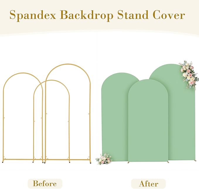Sage Green Arch Cover 3 Set - 6FT, 6.6FT, 7.2FT Sage Green Arch Backdrop Cover Spandex Wedding Arch Stand Covers for Baby Shower Birthday Party Wedding Bridal Shower Photo Background Decorations