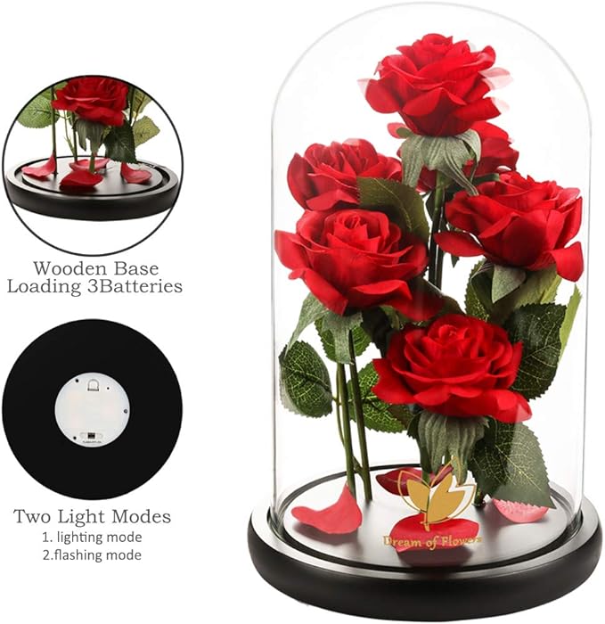 Valentines Day Gifts for Her,Beauty and The Beast Rose,Artificial Silk Rose Preserved Forever in Glass Dome,Anniversary,Mothers Day,Birthday Gifts Flower Roses Gifts for Mom Wife Girlfriend