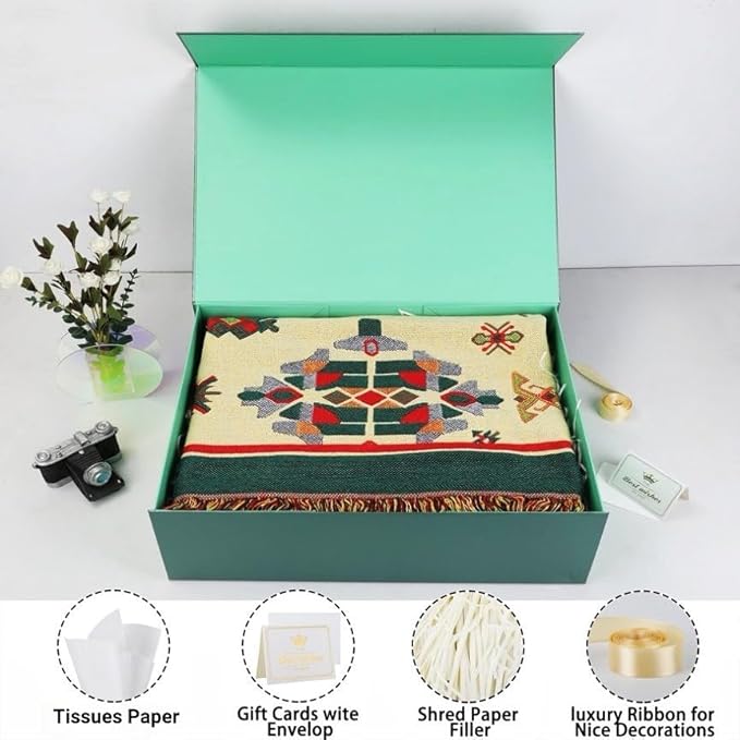 UoeRing 3 Pack Extra Large Green Gift Box 20x16x7 inch Luxury Gift Box for Presents with Magnetic Closure Lid Collapsible,Birthday,Christmas,Contains Card, Ribbon,Tissue Paper,Shredded Paper Filler