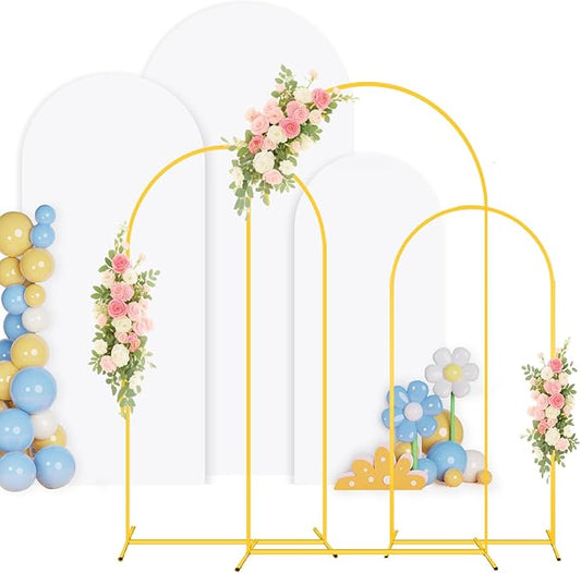 Arch Backdrop Stand and Cover (6FT, 5FT, 4FT) Metal Arch Stand with White Cover Set of 3 Wedding Arch Frame and Arch Stand Cover for Birthday Party Wedding Ceremony Bridal Baby Shower Decor