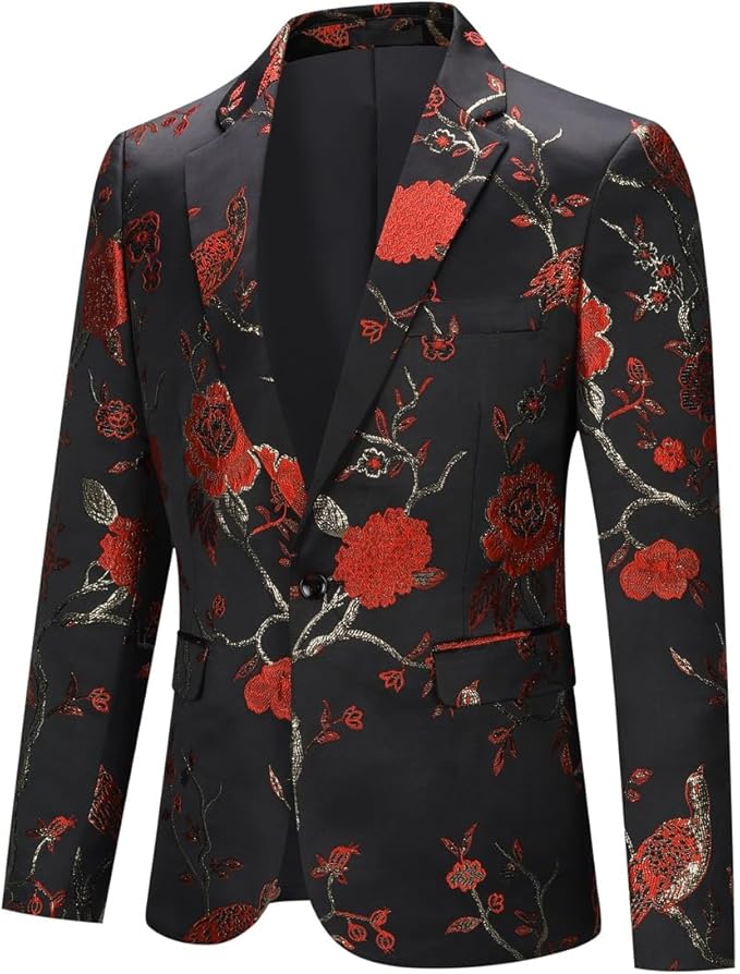Cloudstyle Mens 2 Piece Floral Dress Suit One Button Dinner Tuxedo Jacket & Pants