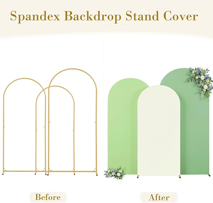Green Arch Backdrop Cover 3 Set-7.2FT, 6.6FT, 6FT Green Arch Covers Spandex Fitted Wedding Arch Stand Covers for Baby Shower Birthday Party Ceremony Photo Balloon Arch Stand Background Decorations