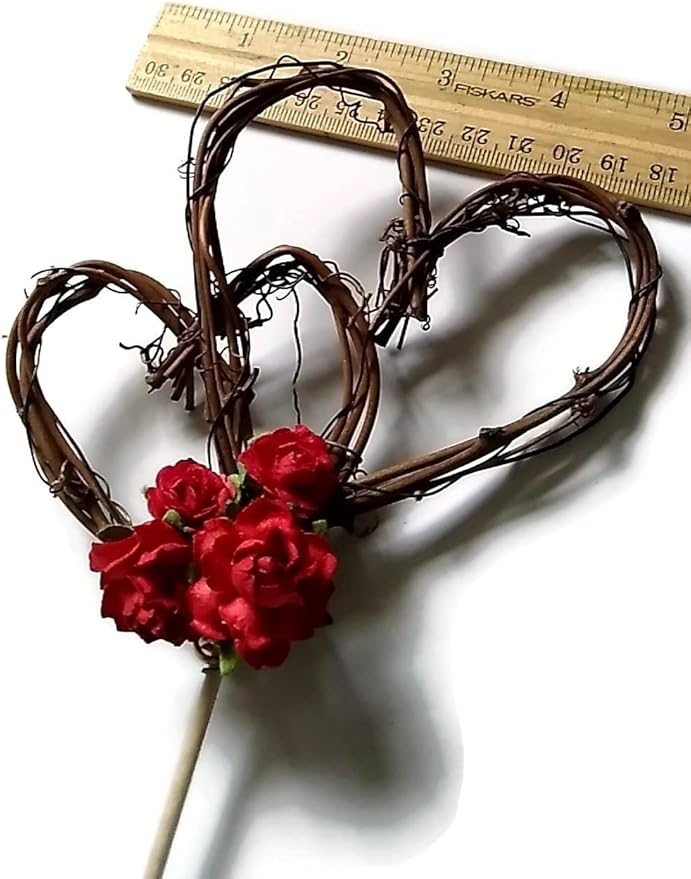 Rustic Wedding Cake Topper with Red Roses