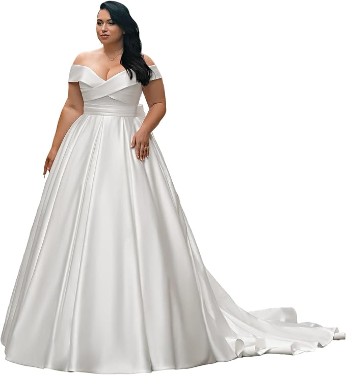 Plus Size Wedding Dresses for Bride Long Sleeve Wedding Bridal Gowns with Lace Appliques Off Shoulder Bride Dress