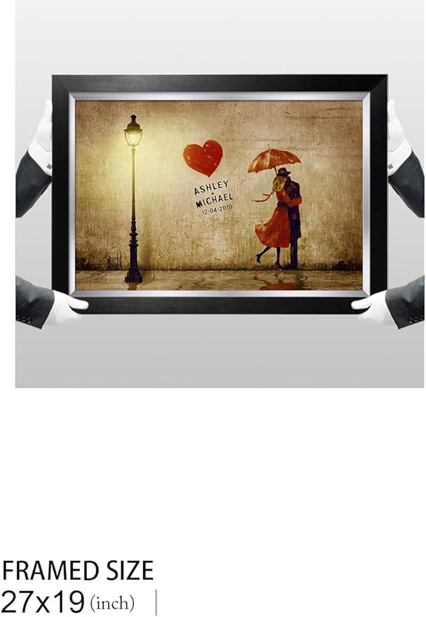 IPIC - Our First Kiss Personalized Framed Artwork for Romantic Anniversary and Wedding gifts; Picture size: 24x16, Framed Size: 27x19