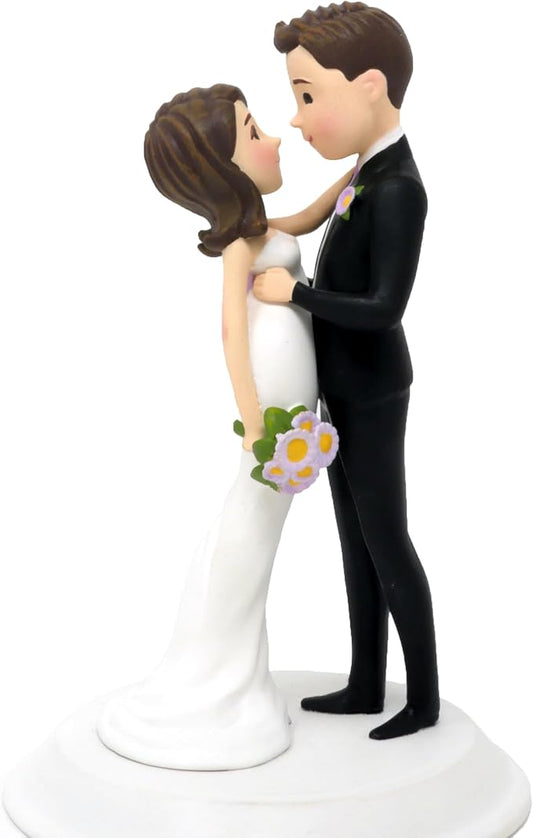 Dihtan Wedding Cake Toppers Bride and Groom - 6.5 x 4 Inch Hand Painted Cake Decorations Mr and Mrs Figurines - Poly Resin Bride To Be Cake Topper - Ideal for Wedding, Anniversary, Table Centerpiece