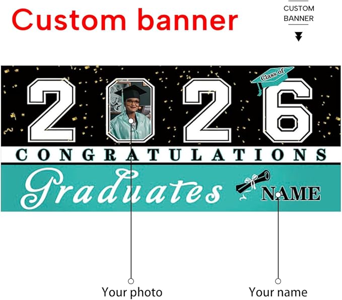 Custom Graduation Garage Door Banner Decoration 7x16ft with Photo Congrats Garage Door Cover 2026 Party Photo Booth Backdrop Party Supplies(Peacock Blue)