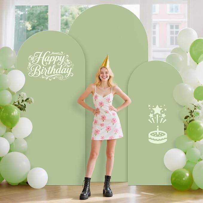 Sage Green Chiara Arch Cover Set of 3 Spandex Fitted Wedding Arch Covers 4ft 5ft 6ft Arched Backdrop Cover Arches Backdrop Stand Cover for Happy Birthday Baby Shower Graduation Party Decorations