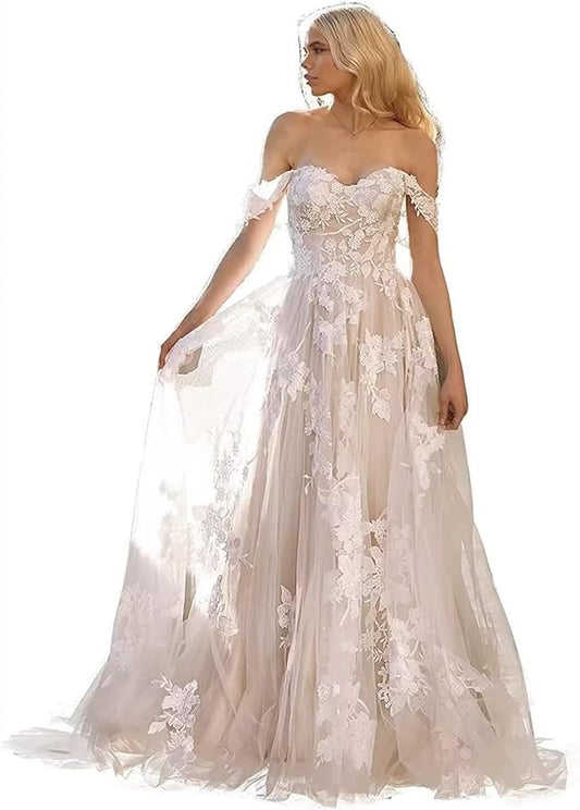 Boho Lace Wedding Dresses for Bride 2026 Tulle Long Sleeve Wedding Dress Ball Gowns Satin Mermaid Bridal Gown