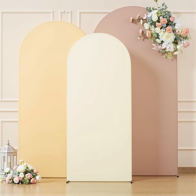 Boho Arch Backdrop Cover 8FT 7.2FT 6.6FT Stretchy Wedding Arch Covers Set of 3 Spandex Fitted Nude Champagne Cream Fabric Backdrop Cover for Party Baby Shower Birthday Decoration