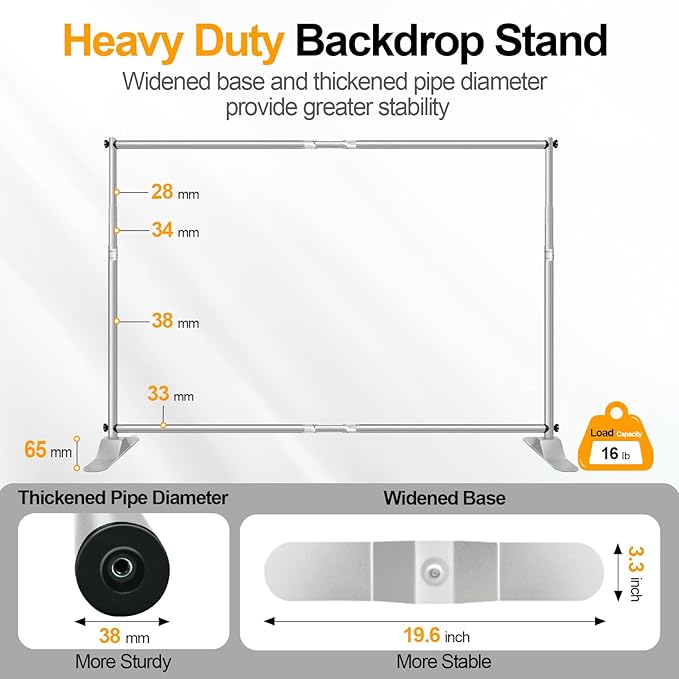 EMART 8x8 ft Heavy Duty Banner Backdrop Stand Kit, Adjustable Frame for Step and Repeat Backdrops, Ideal for Photography, Trade Shows, and Photo Booths, Sliver