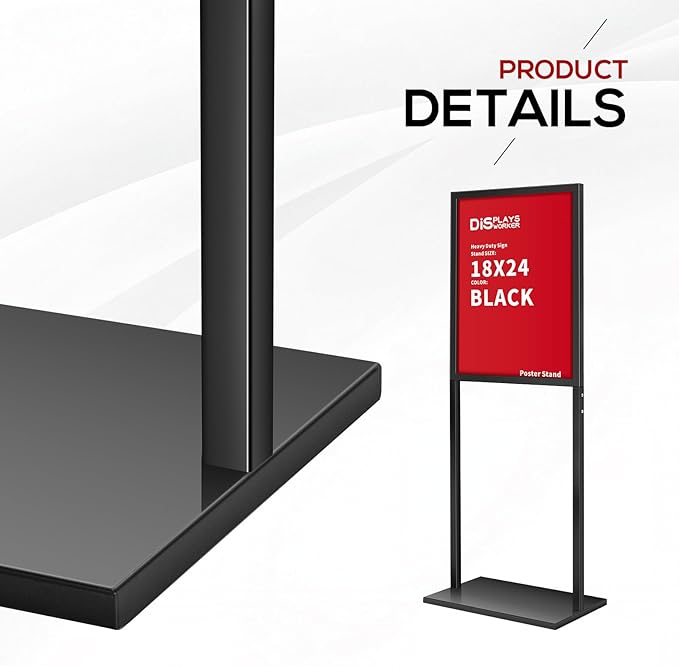 DISPLAYSWORKER Sign holder floor stand, heavy Duty Pedestal poster banner stand for display,18×24 inch slide-in double sided poster sign holder floor standing for board Display (Black, 18×24)