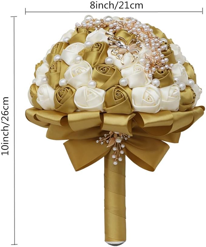 Handmade Wedding Bride Bridesmaid Bridal Bouquet Rose Holding Toss Artificial Flowers Bouquets with Satin Ribbon Pearls Rhinestone for Wedding Celebration Valentine’s Day Parties Bouquet Decor