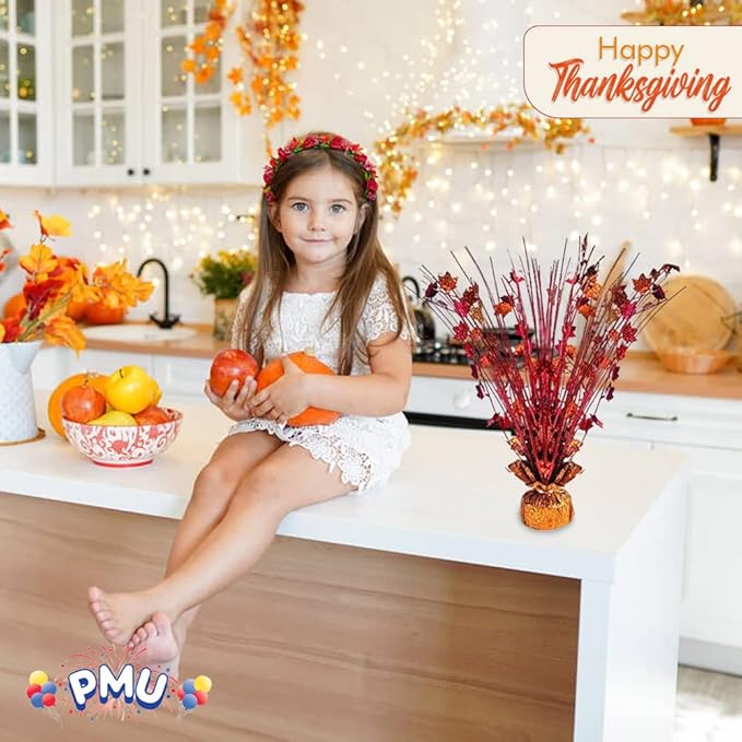 PMU 12Pc Thanksgiving Bursting Party Decoration for Autumn Harvest Seasonal Event, Fall Maple Leaves Table Centerpiece Metallic Foil Spray Centerpieces 15in