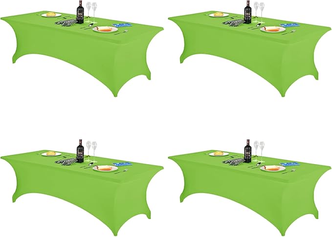 FORLIFE 4Pack Spandex Table Covers，Fitted Tablecloth for 8ft Rectangular Tables, Stretch Patio Table Covers, Universal for Wedding, Banquet, Party (Apple Green)