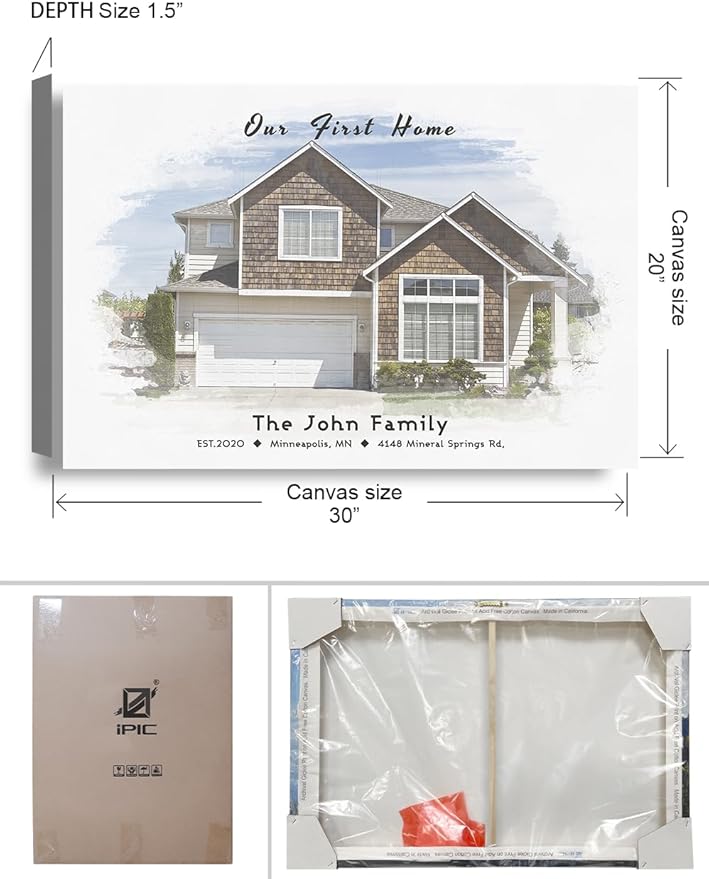 IPIC - Custom Watercolor House Portrait. Watercolor House Painting Personalized Housewarming Gift Custom Giclee Print Includes Names and the Special Date. W 30" x H 20" Ready to Hang.