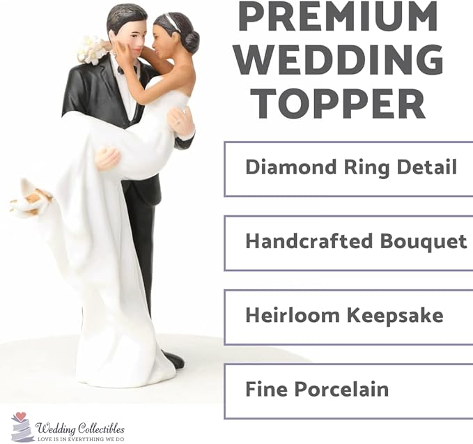 Wedding Collectibles Interracial Wedding Cake Toppers Bride and Groom | Caucasian Groom Holding African American Bride | Unique Interracial Cake Topper Figurine | Fine Porcelain | 6 Inches