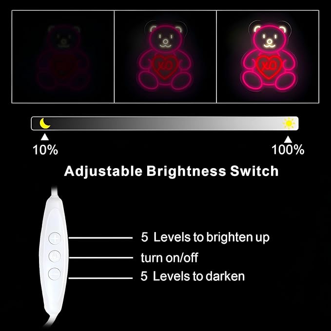 Pink Teddy Bear Neon Sign for Wall Decor, Sweet XO Heart LED Neon Light for Teen Girl Bedroom & Girlfriend Gift, Cute Neon Wall Art for Valentine’s Day Decor & Cozy Room Lighting 15.8"x12.6"