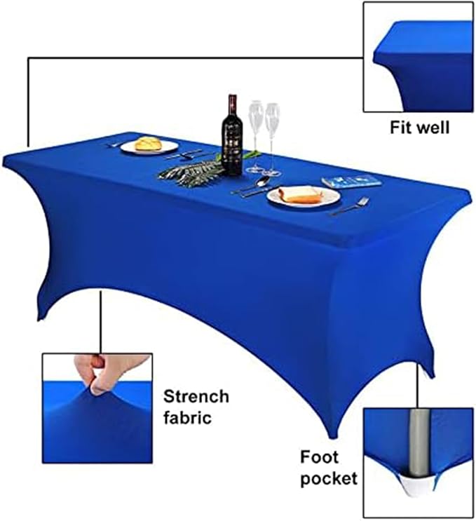 FORLIFE 6Pack Spandex Table Covers 6ft，Fitted Tablecloth for 6ft Rectangular Tables, Stretch Patio Table Covers, Universal Spandex Table Cover for Wedding, Banquet, Party - Royal Blue