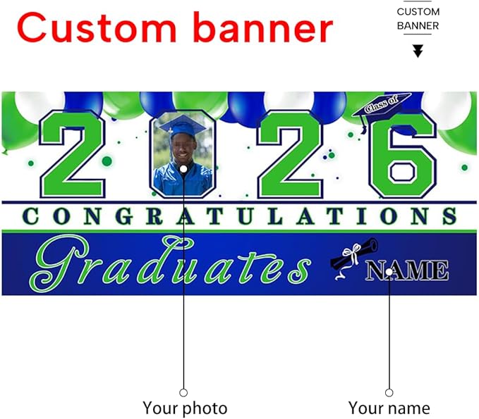 Custom Photo Graduation Garage Door Banner Personalized 2026 Grad Banner 7x16ft Porch Door Sign Decoration Outdoor Photo Booth Backdrop Party Supplies(Navy Blue)