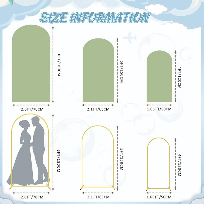 FOTSHARER Arch Backdrop Stand and Cover Set 4FT 5FT 6FT Balloon Arch Stand and Sage Green Arch Cover Set of 3 Gold Wedding Arch Frame for Birthday Party Bridal Shower Ceremony Decorations