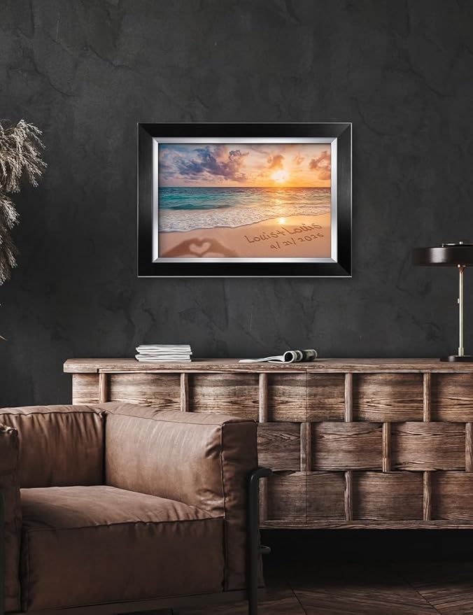 IPIC - "Forever Together Personalized Framed Wall Art, Custom Beach Scene with Name and Date in Sand, A Personalized Gift for Couple, Wedding, or Anniversary, Coastal Home Decor, Ready to Hang