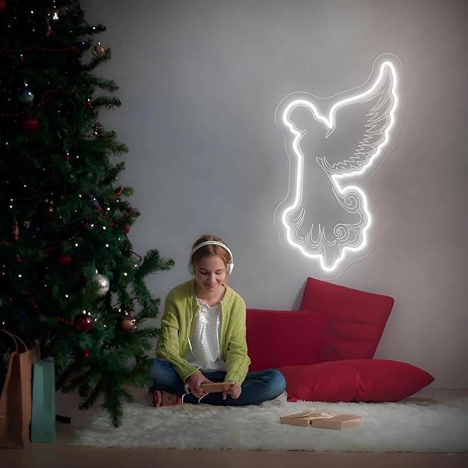 Kneeling Angels Neon Sign, Elegant Angel LED Neon Light Sign for Christmas Tree Decoration Dimmable USB Powered, Holy Glow Light Up Sign for Wall Home Holiday Church Décor & Customizable Gift