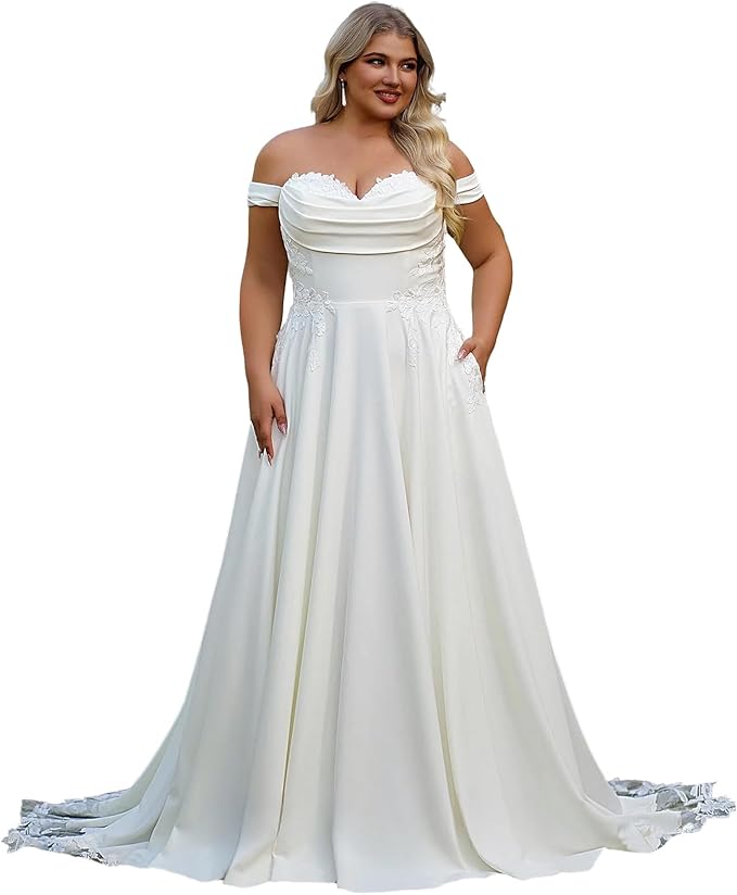 Plus Size Wedding Dresses for Bride Long Sleeve Wedding Bridal Gowns with Lace Appliques Off Shoulder Bride Dress