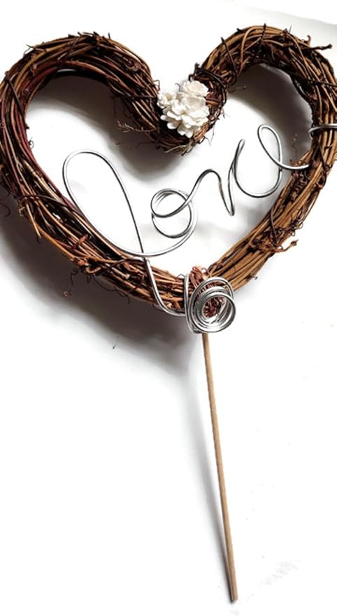Rustic Love Cake Topper with White Baby’s Breath Flowers – Country Wedding Decoration for Bride and Groom, Rustic Wedding Cake Accessory for Engagement, Shower, or Anniversary Celebration