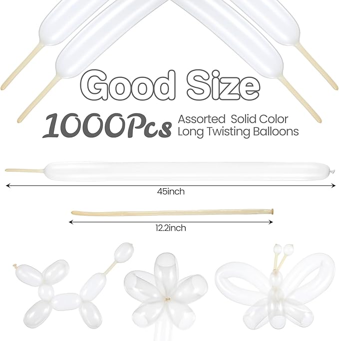 Lenwen 1000 Pcs Long Balloons Bulk 260 Latex Twisting Balloons Decoration for Birthday, Wedding, Festival, Clowns, Party Supplies(Clear)