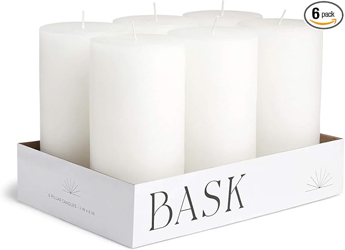Mottled Pillar Candles by Bask - Set of 6-3" x 6" Dripless Unscented Candles in White for Home Decor, Relaxation & All Occasions