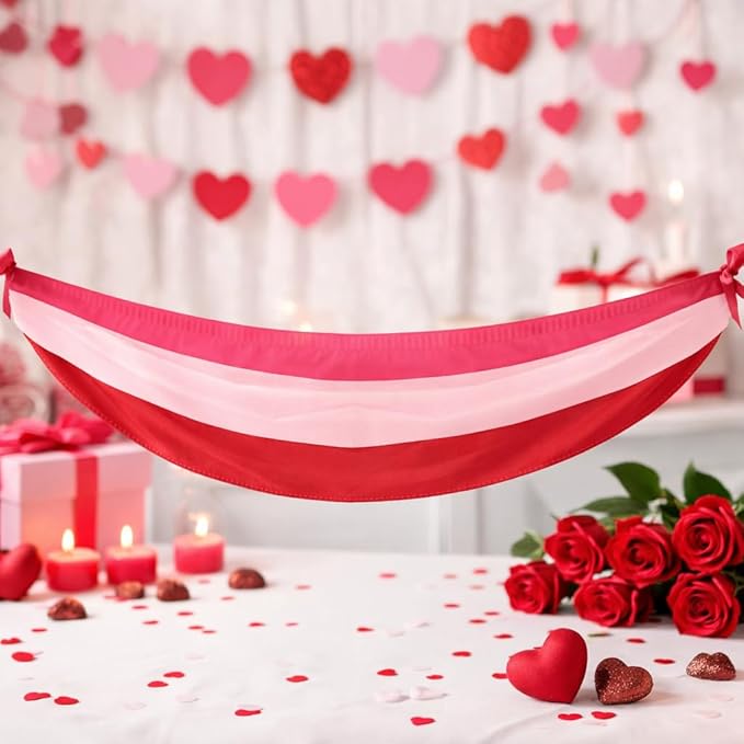 3Pack Valentines Bunting 2x20Ft Valentine’s Day Decorations Bunting Red Pink Stripe Banner Outdoor Garden Fence Porch Decor Engagement Party Anniversary/Wedding Décor