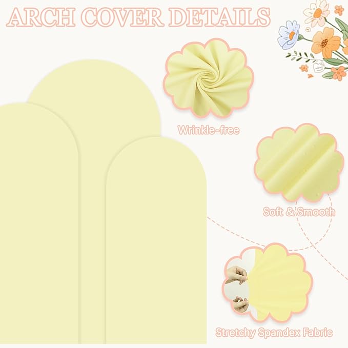 Arch Backdrop Stand with Cover Metal Arch Stand and Yellow Arched Cover 7.2FT, 6.6FT, 6FT Wedding Arch Backdrop Stand and Covers Set for Happy Birthday Baby Shower Graduation Party Decor