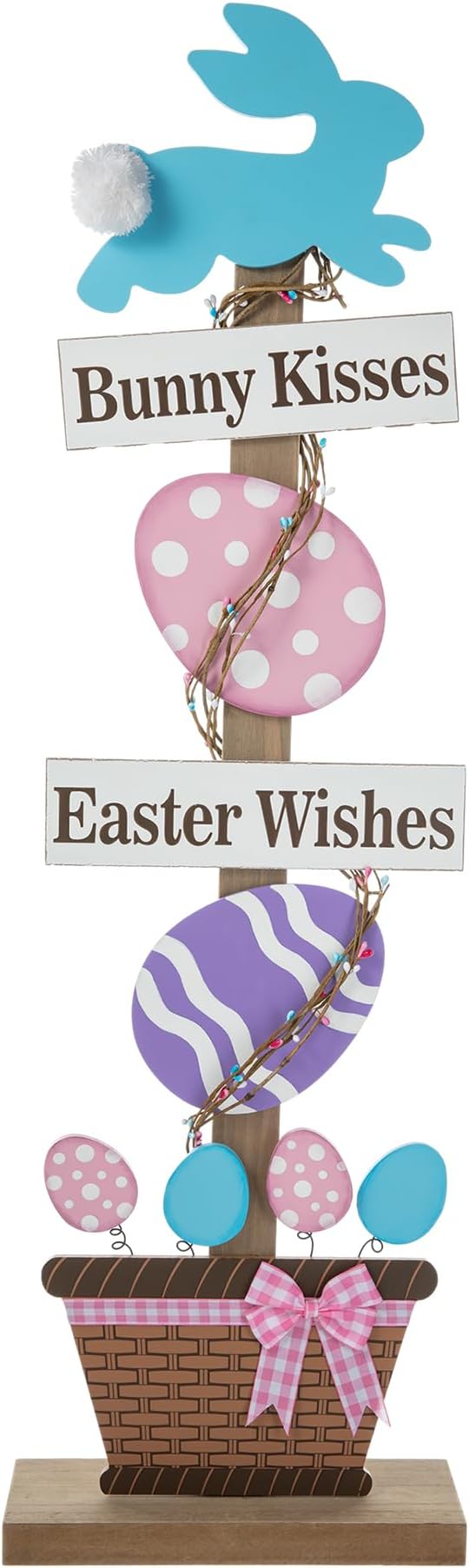 Glitzhome 35.5"H Easter Wooden Bunny and Eggs Porch Decor, Easter Welcome Sign Decorations for Home or Yard