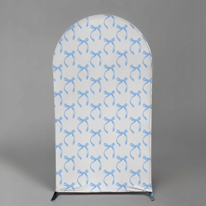 Blue Bows Birthday Party Arch Backdrop Covers Baby in Blooms Floral Baptism Shower Wedding Parties Decorations Top Round Arch Stand Spandex Cover (4062,5x2.2ft)