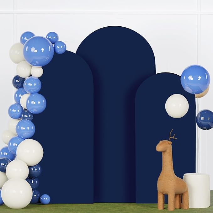 Wedding Arch Stand and Navy Blue Spandex Fitted Arch Backdrop Cover Set 4FT 5FT 6FTRound Top Chiara Backdrop Stands and Covers for Wedding Baby Shower Banquet Party Decorations