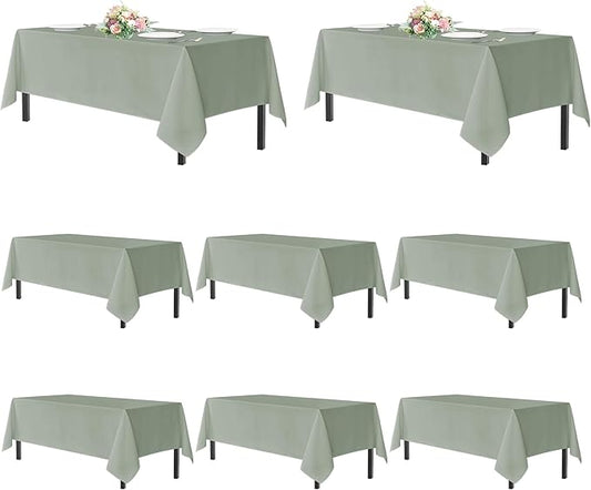 sancua Sage Green Tablecloths for 6 Foot Rectangle Tables, 8 Pack - Washable Polyester Fabric Table Cloth for Wedding Party, Birthday, Banquet Reception, 54x108 Inch