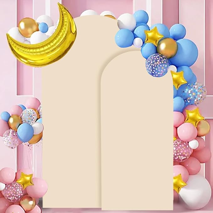 Beige Spandex Arch Cover Set of 2 Arch Covers Stretchy Backdrop Chiara Wall Arch Stand Cover 6FT 7.2FT Round Top Backdrop Cover for Arched Stand Wedding Covering for Balloon Party Ornaments