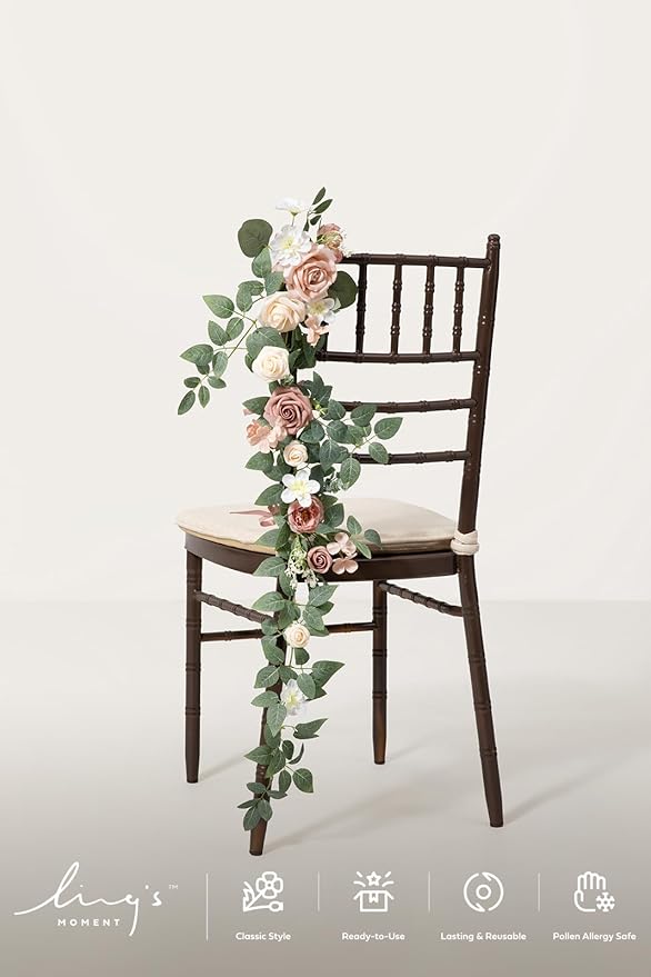 Ling's Moment 10pcs Wedding Chair Decorations Aisle Floral Swag Artificial Pew Flowers Hanging Garland Pink Blush & Cream For Ceremony Reception Church Rose Floral Faux Arrangement Party Outdoor Decor
