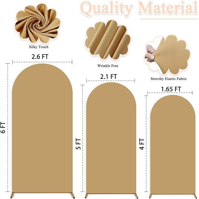 Brown Wedding Arch Cover Set of 3 Arch Cover Fabric 4ft 5ft 6ft Spandex Chiara Backdrop Cover for Arch Stand Tan Arched Backdrop Cover for Birthday Baby Shower Party Arch Stand Cover