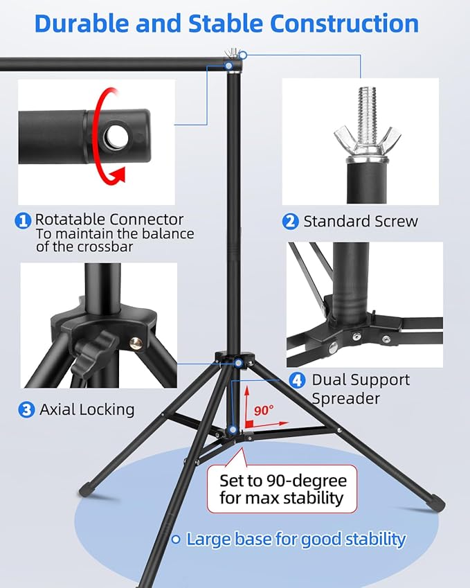 Hemmotop Backdrop Stand 10x8ft (WxH), Photography Background Stand for Parties, Adjustable Photo Backdrop Stands Kit for Wedding, Photo Booth, Party, Decoration, Balloon, Projector Screen